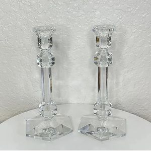 Set of 2 Val St Lambert GARDENIA Crystal Candle Stick Holders.